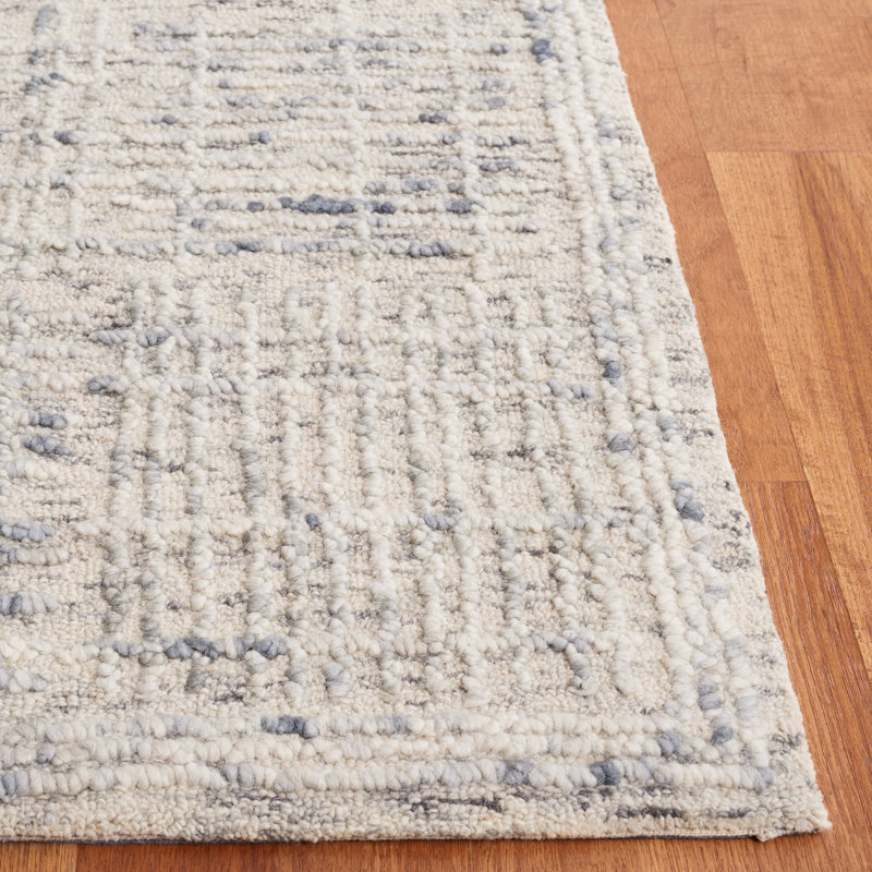 Westhoughton Abstract Hand Tufted Wool Cotton Geometric Rug in Light Blue/Ivory, Rectangle 5' x 8'