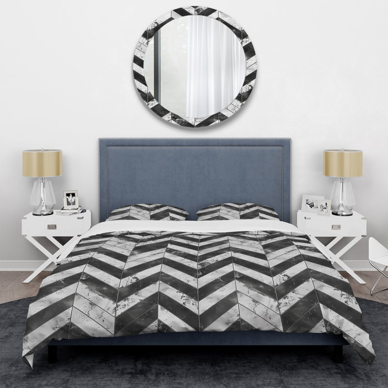 Ensemble de housse de couette à carreaux noirs et blancs à chevrons, Housse de couette simple et deux taies décorative
