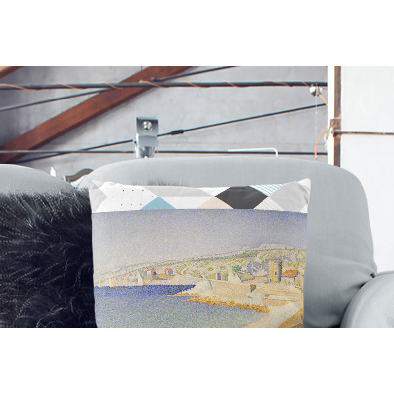 The Jetty At Cassis, Opus Square Throw Cushion, 40cm H x 40cm W x 15cm D, White
