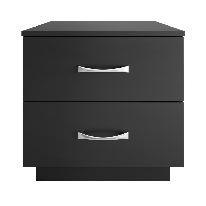Sleep Hamilton Double Drawer Low Profile Nightstand, Black
