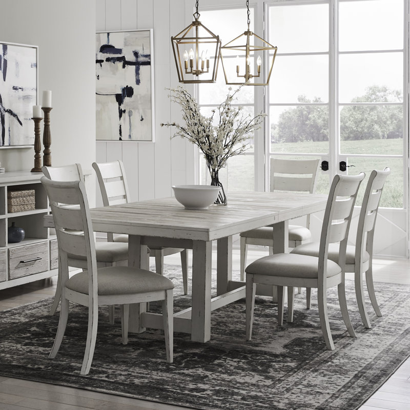 Ensemble de table de salle à manger à tréteaux Domonik avec 6 chaises, 7 pièces : table, 6 chaises