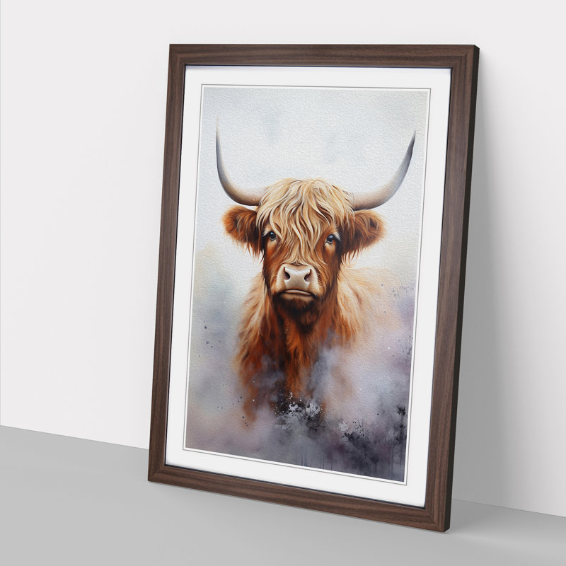 Highland Cow Informel - Single Picture Frame Print on Wood, 34cm H x 25cm W x 2cm D, Walnut