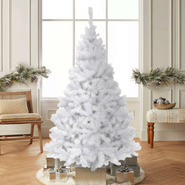 ANGELES HOME 8 ft. White Pre-Lit Hinged Artificial Christmas Tree