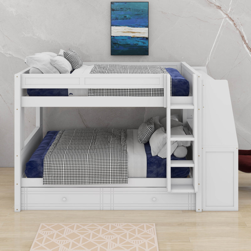 Lit superposé double avec bureau et tiroirs, Blanc