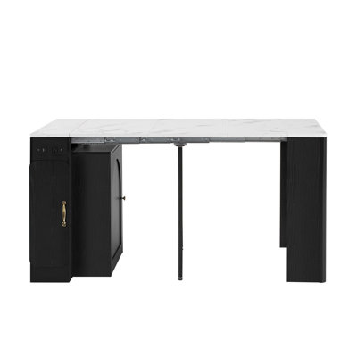 Extendable Kitchen Island With 3 Removable Leaves, Mobile Rolling Island Table With Power Outlet, Storage Cabinet For Dining Room And Living Room