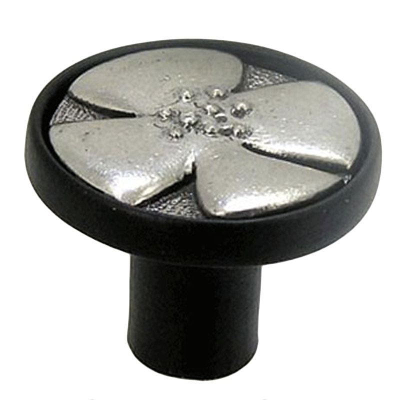 Modern Settings 1 1/4" Length Bloom Knob, Black/Pewter Bright