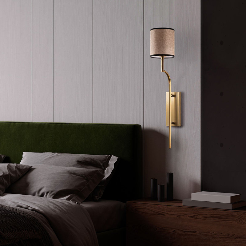 Elegant Wall Lamp with Metal Body & Fabric Cap, 5.5 x 8.7 x 28.3 Inches | Gold & Light Brown Finish | Socket Type: E27 Max 40W | Perfect for Living Room & Bedroom Decor | Stylish & Functional Lighting Solution