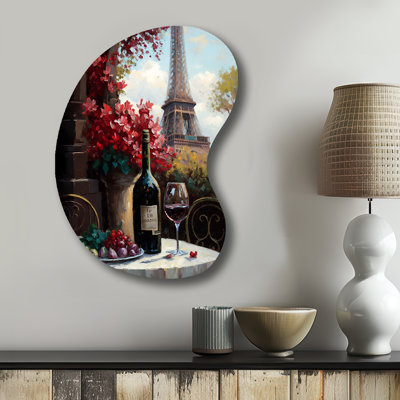 Savouring Red Wine By The Paris Eiffel Tower II - French Landscape Boom Shape - Art mural métallique asymétrique