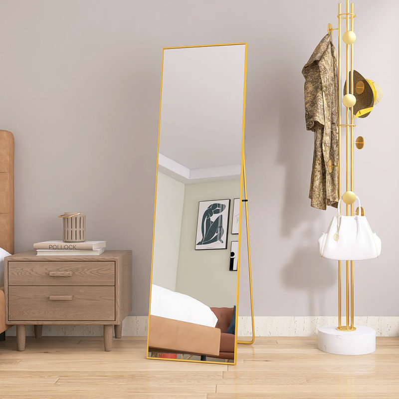 Metal Rectangle Floor Mirror, Gold
