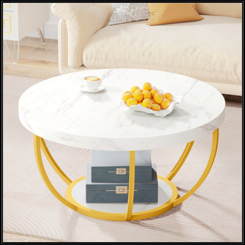 Table basse ronde, Blanc, Doré