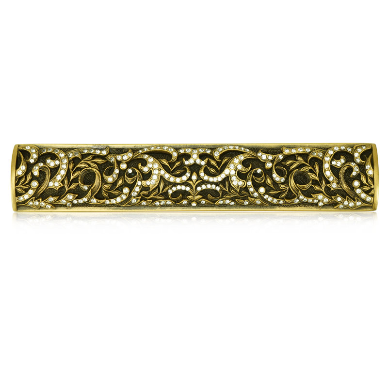 5" C TO C EVENING DRESS III PULL; CLEAR CRYSTAL MUSEUM GOLD FINISH