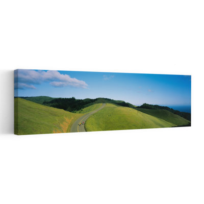 High Angle View Of Two People Cycling On The Road Marin County California USA by Thomas Winz - Wrapped Canvas Panoramic Print