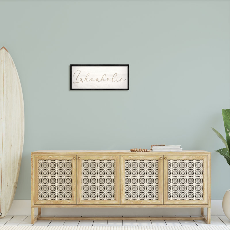 Lakeaholic Shabby Elegance Calligraphy Text, L 24 po x H 10 po, Giclée encadrée noir minuit