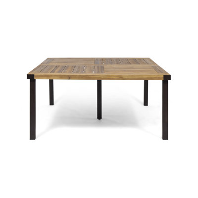 LANKERSHIM 64" Square Outdoor Dining Table in Teak Finish with Acacia Wood Slats and Metal Frame