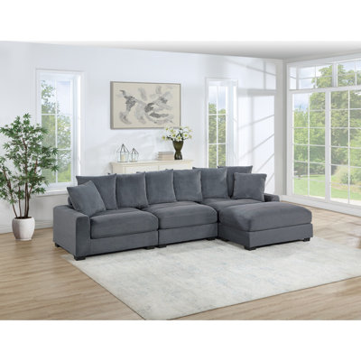 Bassilly Modern Sofa Contemporary 4Pc Modular Sectional Set Corduroy Couch LAF RAF Chairs Armless Chair Ottoman Living Room Furniture