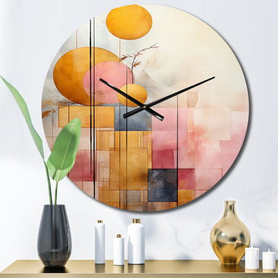 Golden Moon Dreams Retro Illustration III - horloge murale géométrique moderne
