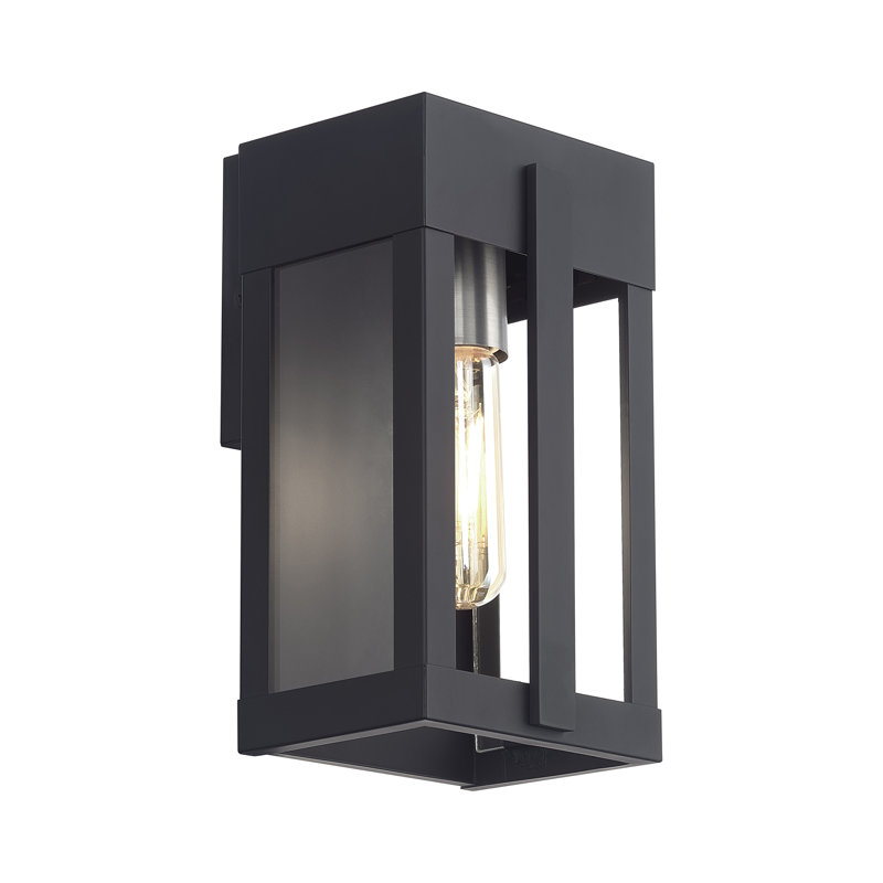 1 Light Antique Brass Small Outdoor Wall Lantern With Clear Glass, Black