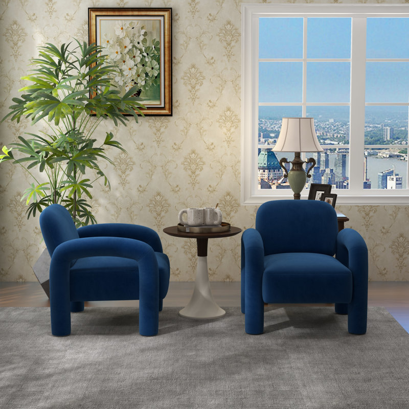 Iryanna 28'' Wide Velvet Armchair, Navy Velvet, 2