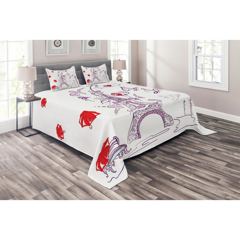 Eiffel Tower Eclectic Polyester Coverlet, King Bedspread + 2 Shams
