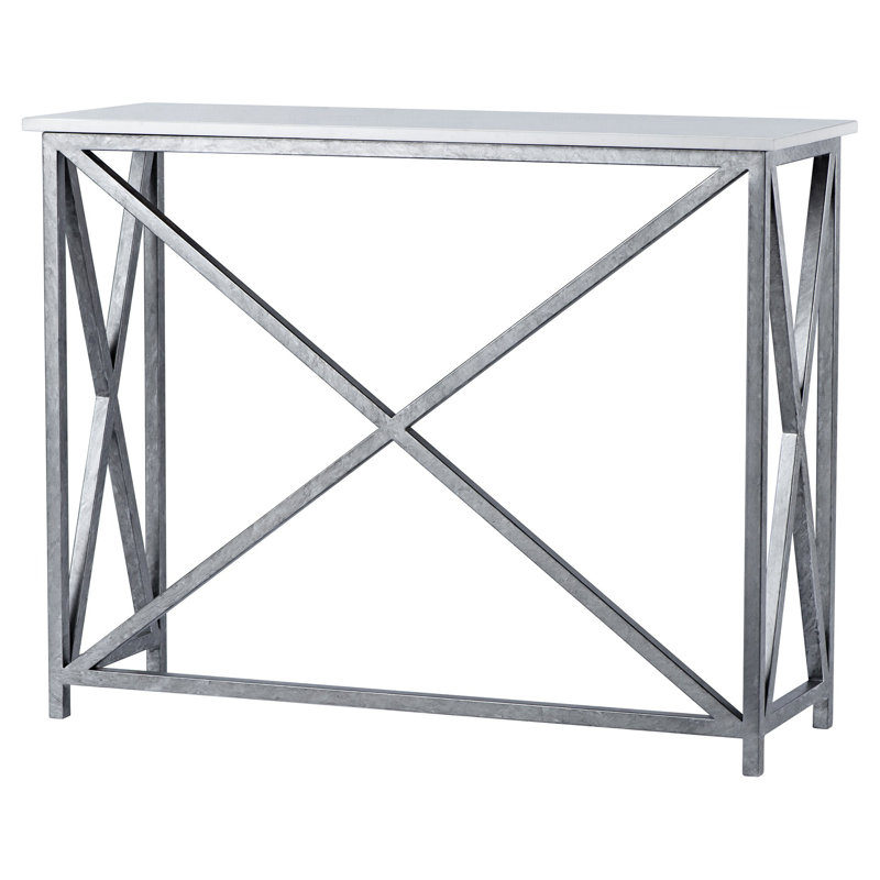 Medallion 60'' Console Table, Royal Silver, 34"H x 45"W x 15"D, Carrera Marble