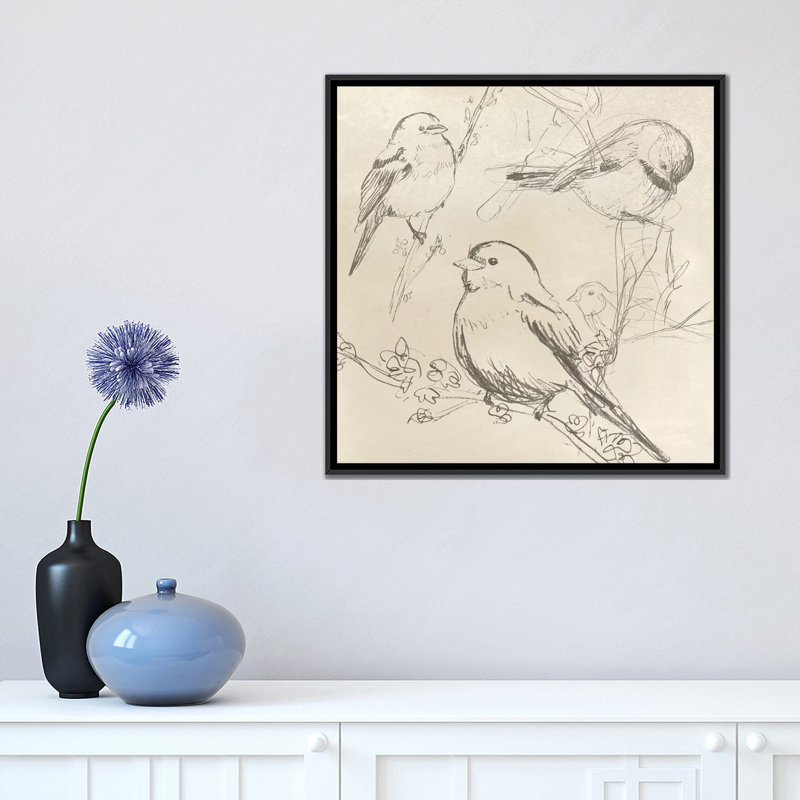 « rétro songbird sketch ii », impression sur toile, H 18 po x l 18 po x P 1,5 po, Toile avec cadre noir