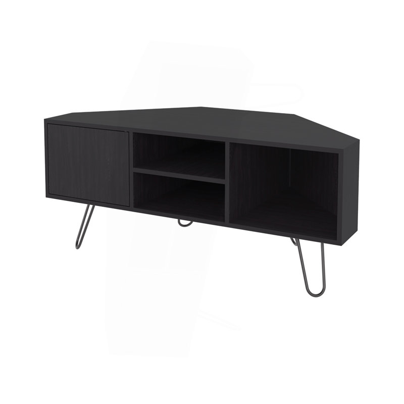 Meuble télé Fredonia de 65 po avec porte et rangement ouvert, wengue, Panneau aggloméré, Marron foncé