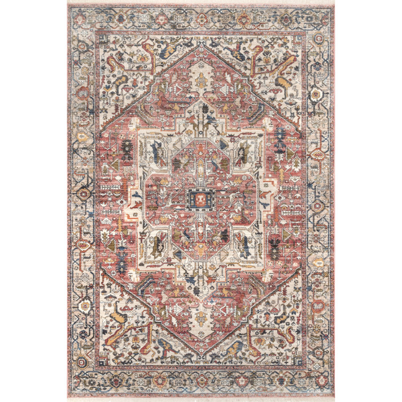 Roeder Oriental Salmon/Orange Area Rug, Rectangle 3' x 5'