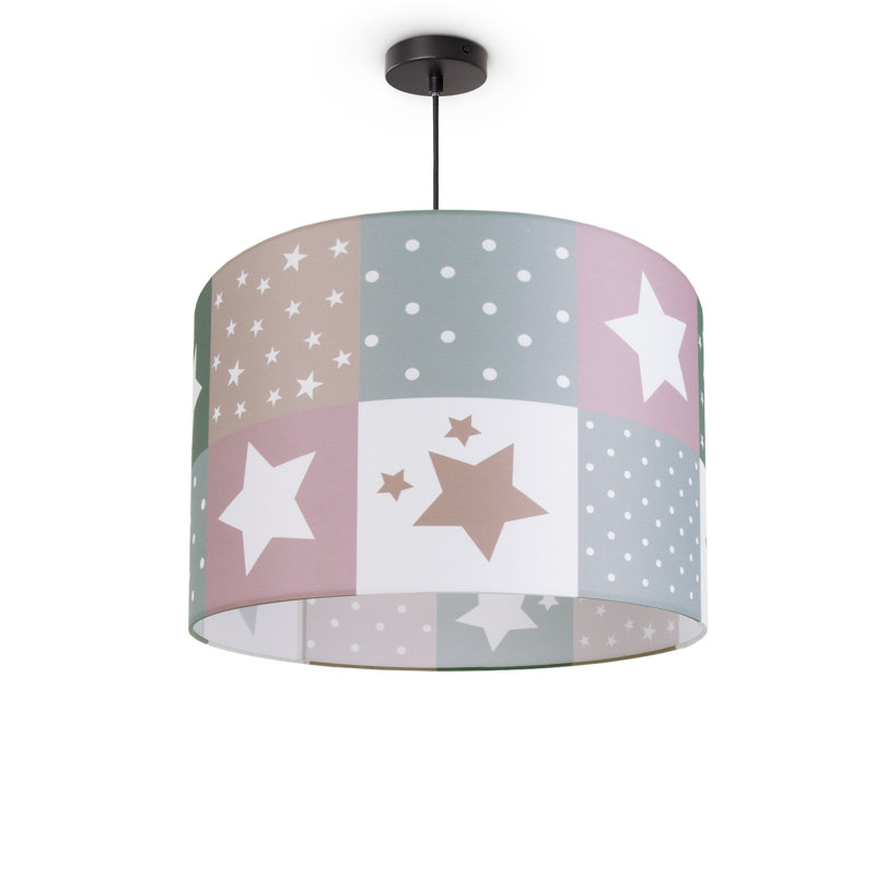 Drum pendant lamp 1-light Caton, 27cm H x 45.5cm W x 45.5cm D, Pink/Grey/Green/White, Black