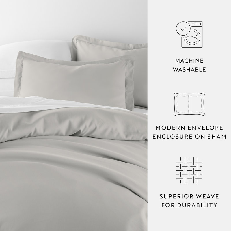 Light Gray King Microfiber Duvet Cover Set with Shams