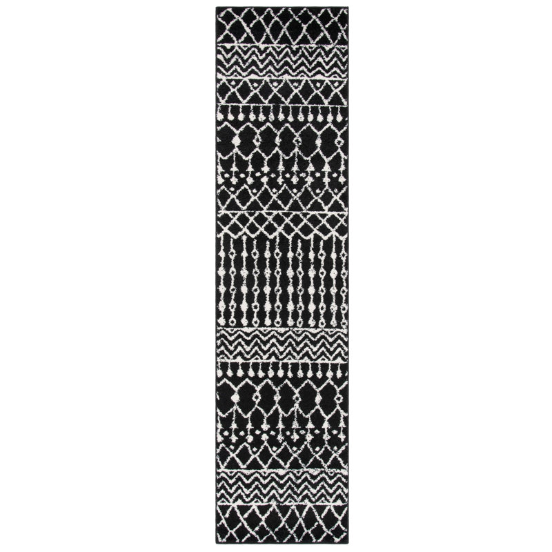 Tapis noir / ivoire à motif géométrique Cobos, Tapis de couloir 2 pi x 8 pi