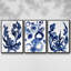 Indigo Brush Blooms I, ensemble de 3 toiles encadrées sur toile-97792801-97792802