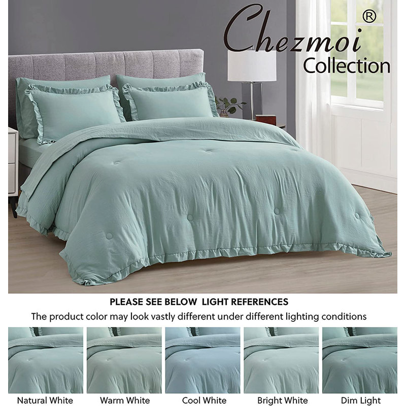 Ruffled Edge Microfiber Bed in a Bag Comforter Set, Aqua, King Comforter + 6 Additional Pieces