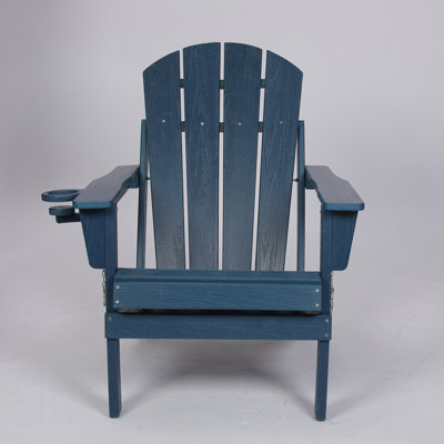HDPE Folding Adirondack Chair With Dual Cup Holder - Composite Adirondack Chair With Wood Texture- ,Navy Blue, Chair