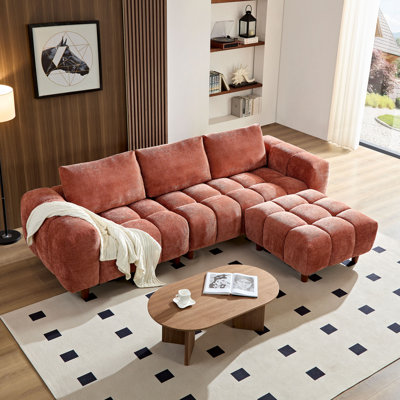 111.81" Convertible Sectional Sofa Couch, Caramel Color, More Comfortable L Shaped Sofa With Fabric Couch, Modern Design, Ideal For Living Room And Office, Perfect For Relaxing And Socializing