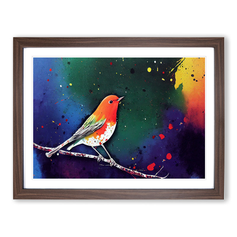 XH1022-7525X Robin Bird Splash Vol.1 Abstract - Single Picture Frame Painting, 34cm H x 46cm W x 2cm D, Walnut 
