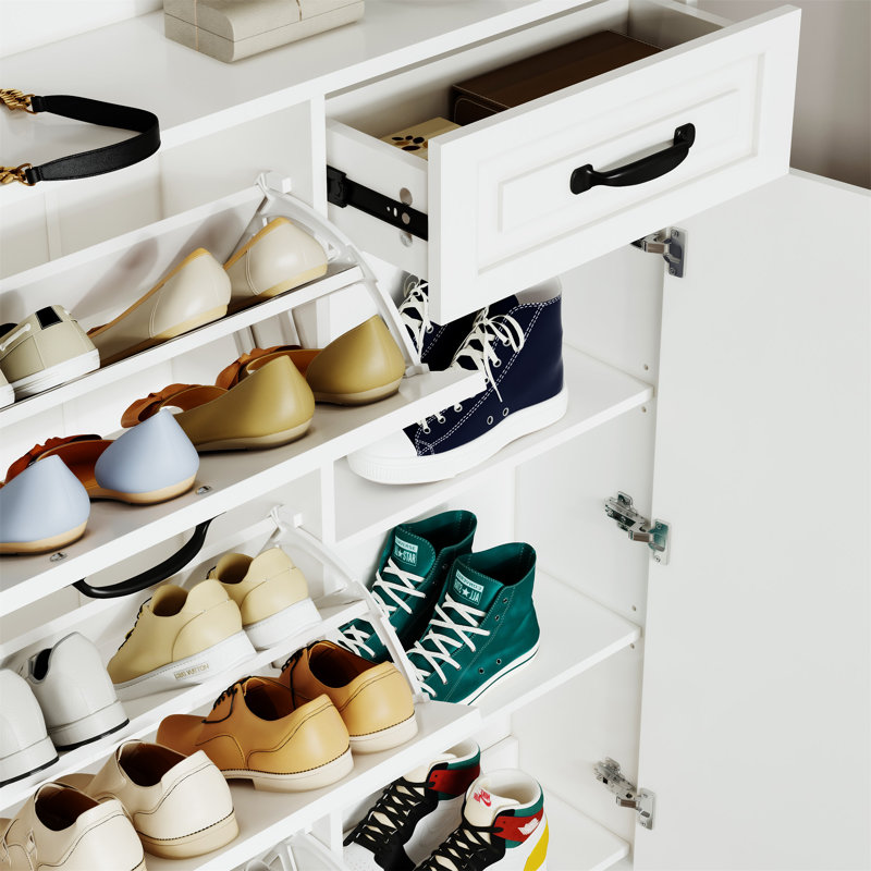 White Colour Shoe Cabinet  With 4 Doors 1 Drawers
