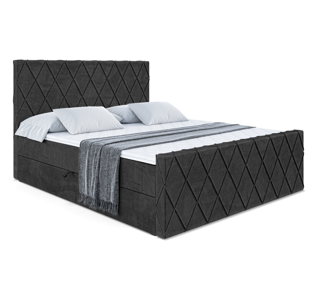 Boxspringbett mit H4 Multipocket-Matratze, Bettkasten und Topper