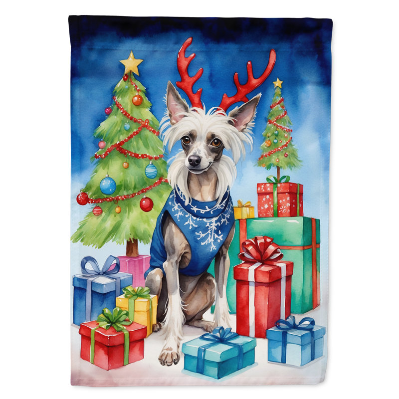 Drapeau de Noël renne de jardin, Chien chinois à crête