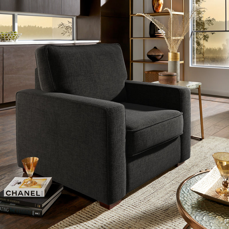 Beaulah Modern Fabric Upholstered Square Arm Living Room Chair, Black Woven