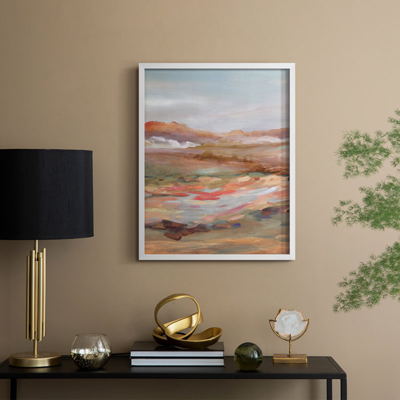 Reproduction encadrée peinte de paysage désertique - bois massif, H 15 po x l 12 po, Blanc