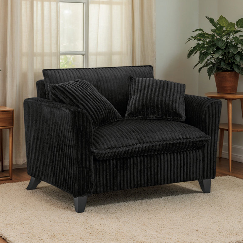 Lazy Sofa Chair - Canapé confortable pour une personne avec dossier et accoudoirs, Velours côtelé noir