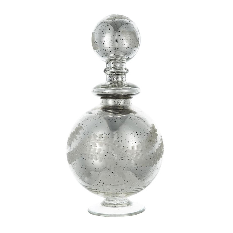 Antique Silver Etched Glass Decorative Jar with Lid