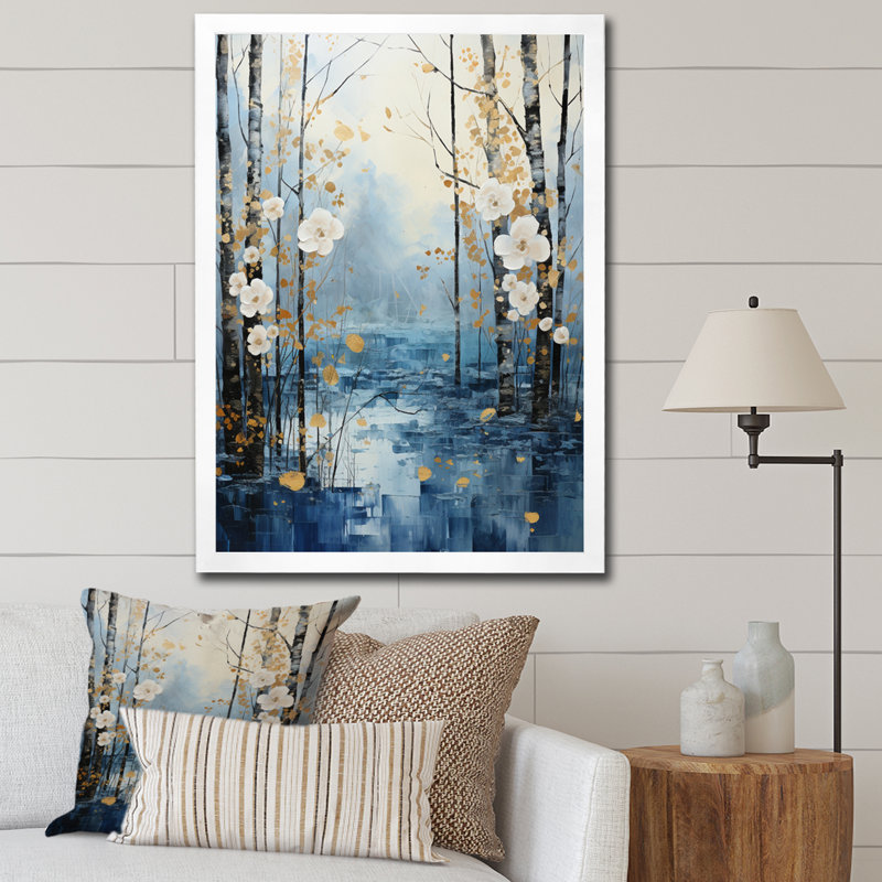 «Letreece Birch Woods Moonlit Symphony V», reproduction d'art sur toile, H 40 po x l 30 po x P 1,5 po, Cadre photo blanc