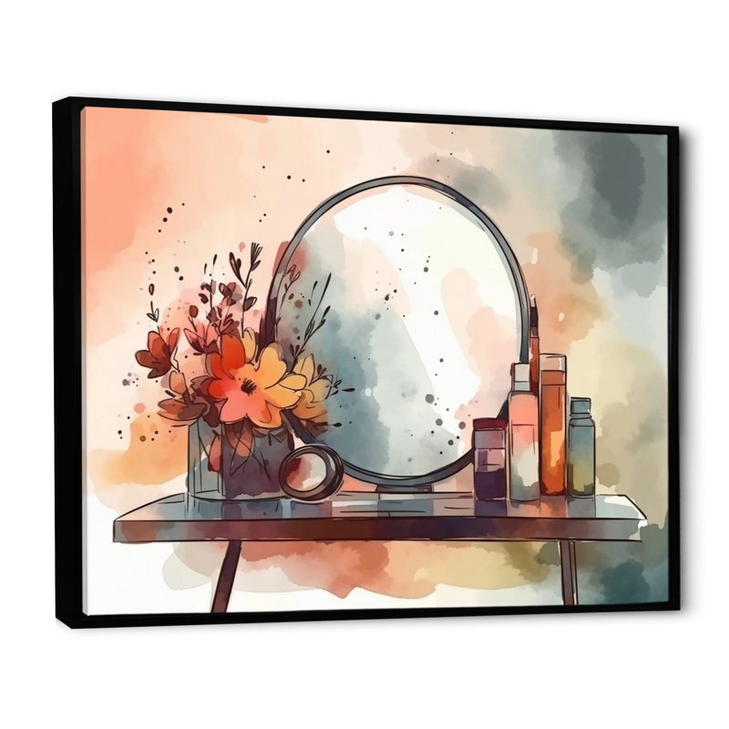 Meuble-lavabo floral sur toile, H 30 po x l 40 po x P 1,5 po, Cadre flottant noir