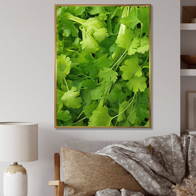 «Herbs Parsley Dance 2 - Floral Herbs», art mural, Cadre flottant doré, H 40 po x l 30 po