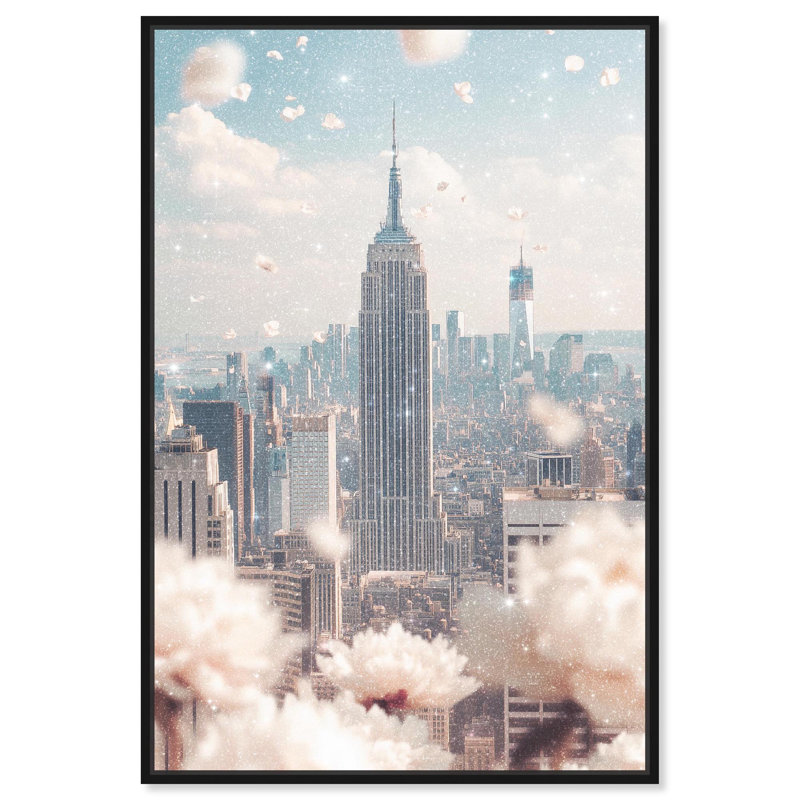 Décoration murale pivoines sur toile New York par Glam , Cadre flottant noir, H 16 po x l 11 po