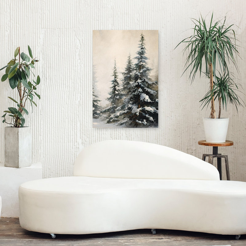 Winter Winter pins III, art contemporain de paysage de pin abstrait, H 36 po x l 24 po