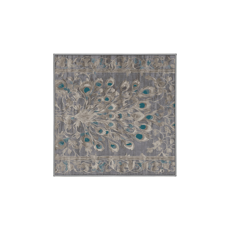 Machine Washable Gray Area Rug, Square 5'