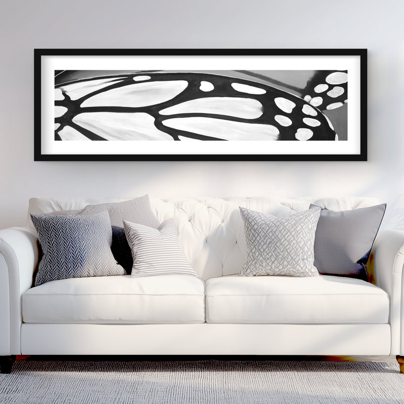 «Butterfly Wings Clos clos - Black & White Insect», reproduction encadrée
