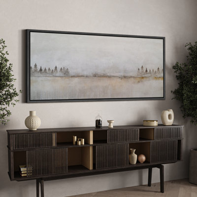 «Woodland Forest Landscape Tranquil Dawn Morning Mist Over The Lake», reproduction d'art sur toile